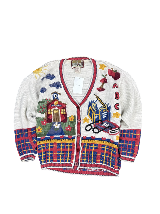 1990s Crystal Kobe Schoolhouse Knit Cardigan (S)