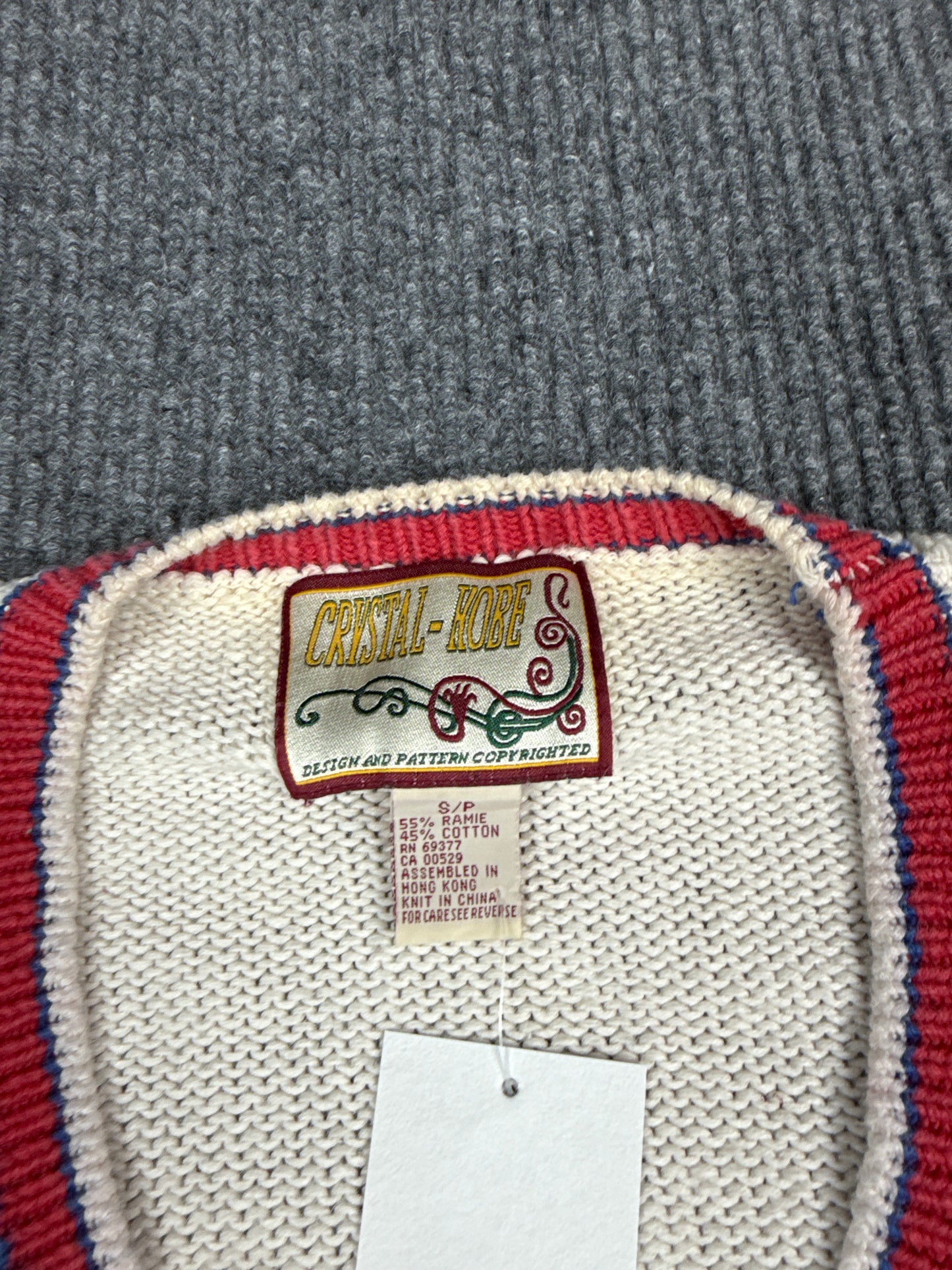 1990s Crystal Kobe Schoolhouse Knit Cardigan (S)