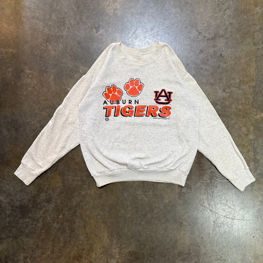 Vintage Grey Auburn Tigers Sweatshirt Large Paw Print