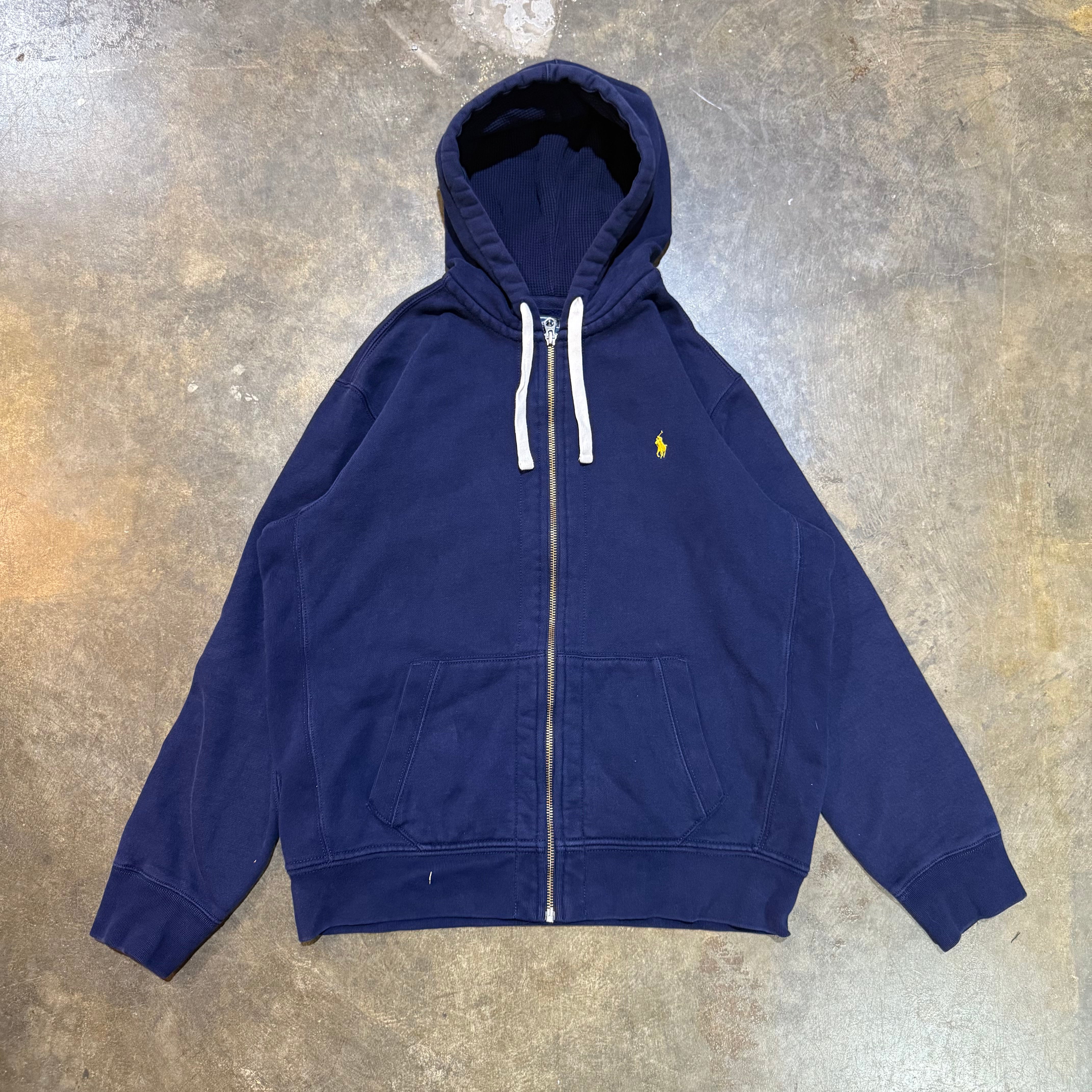 Vintage Navy Polo Ralph Lauren Zip Hoodie — Embroidered Pony Logo