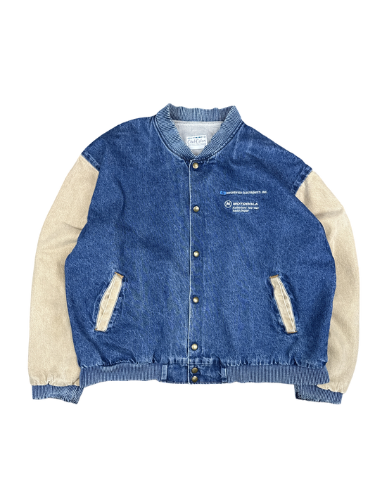 1990s Club Colors Motorola Denim Varsity Jacket (XL)