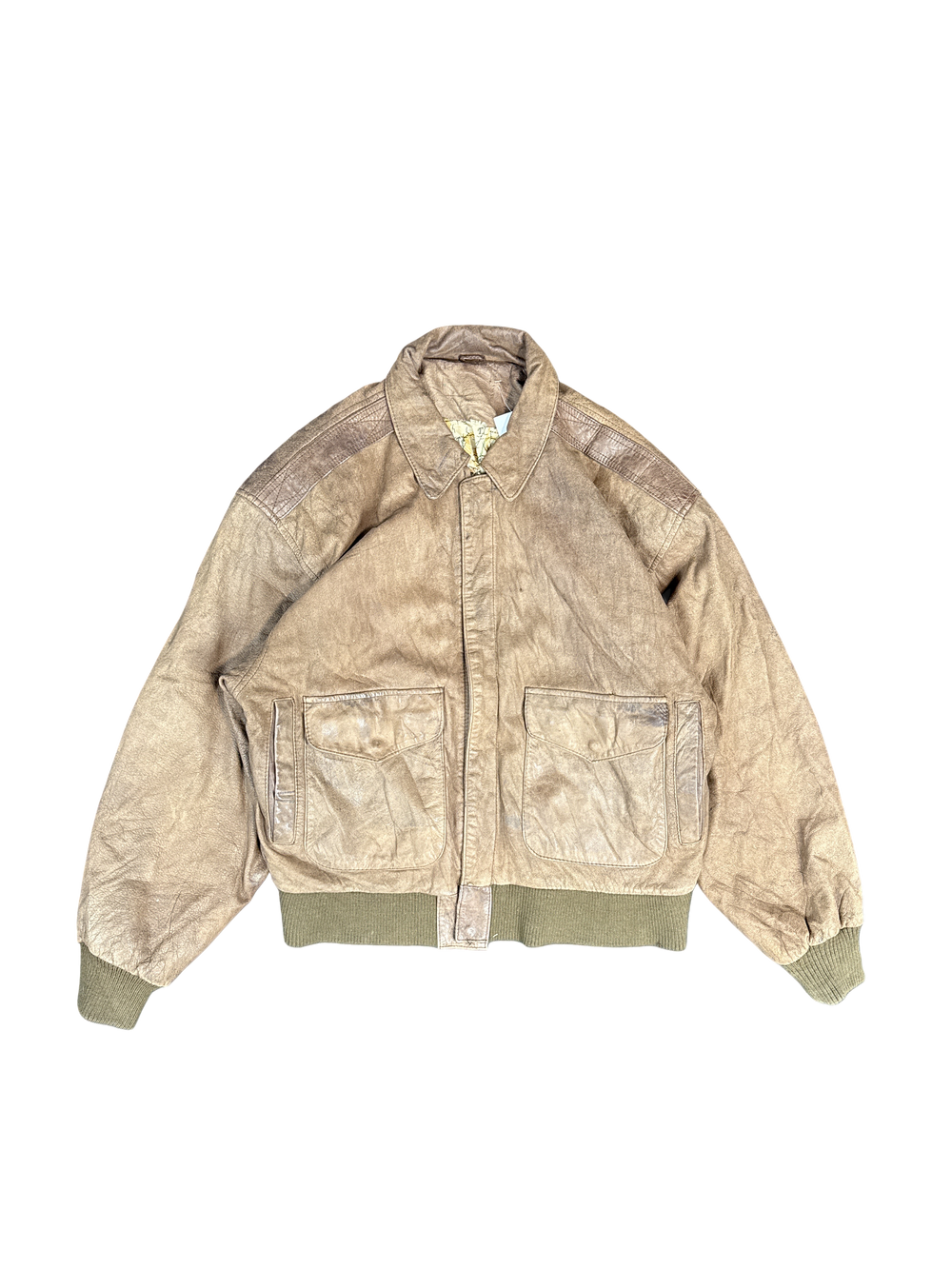 Retro Brown Leather Bomber Jacket (L)