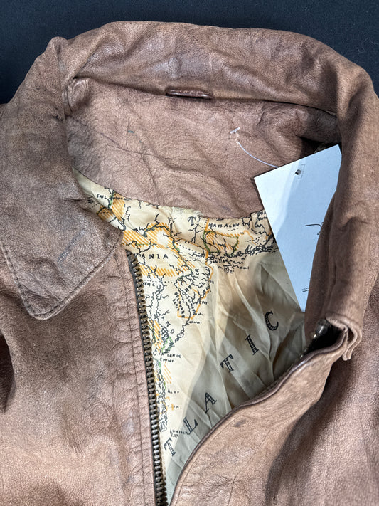 Retro Brown Leather Bomber Jacket (L)