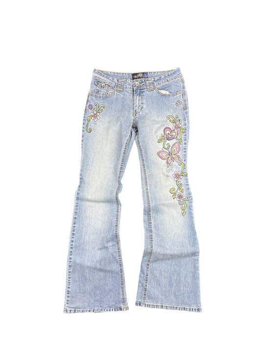 Y2K Angels Butterfly Floral Embroidered Jeans (M)