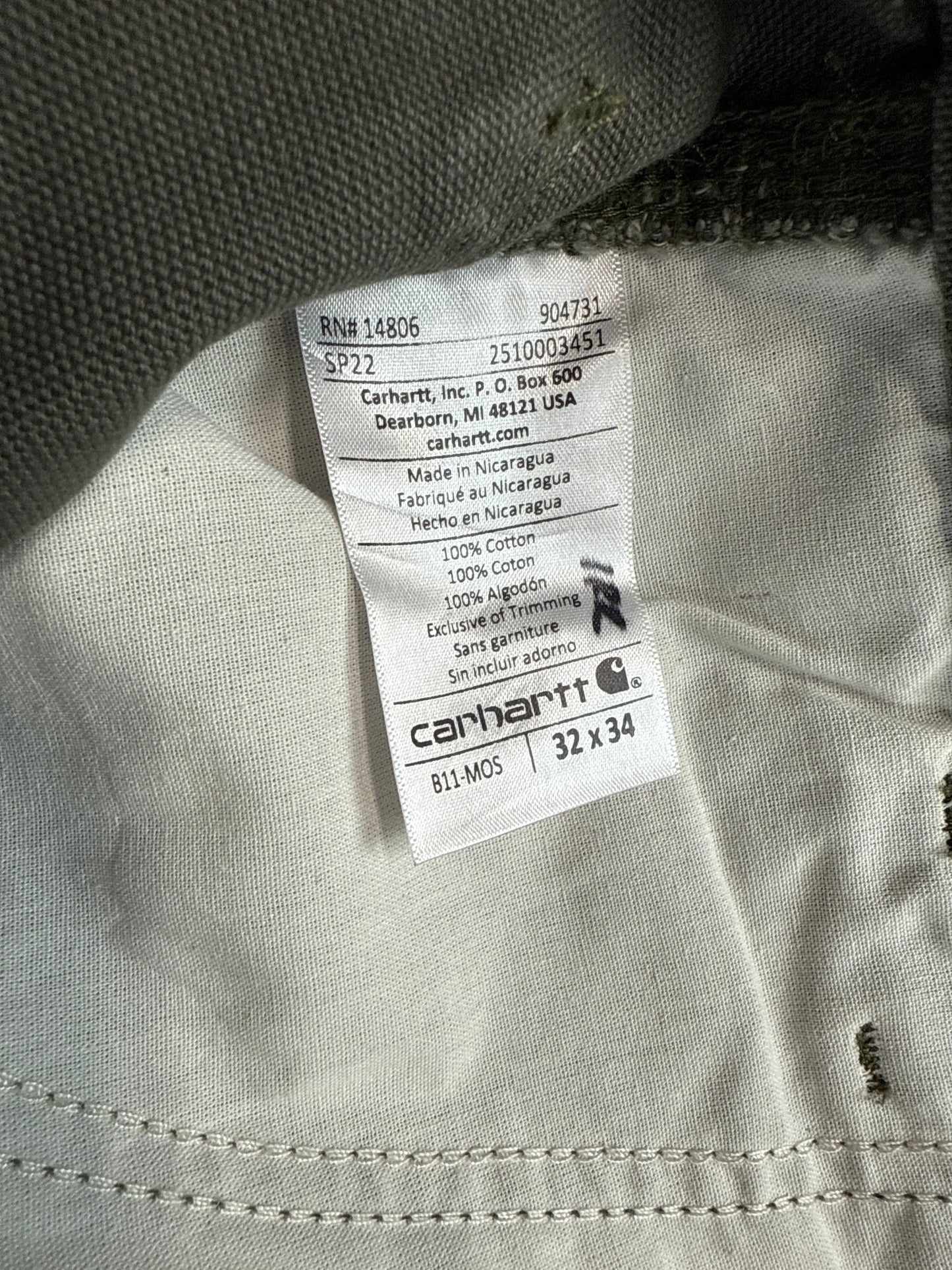 Carhartt B11 Moss Green Double Knee Work Pants (32x34)