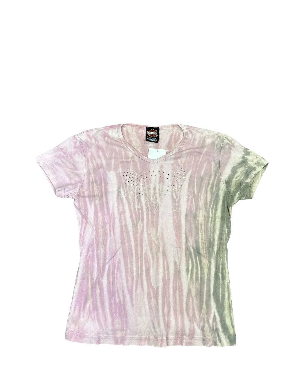 Pink Tie-Dye Harley-Davidson Rhinestone Graphic Tee (M)