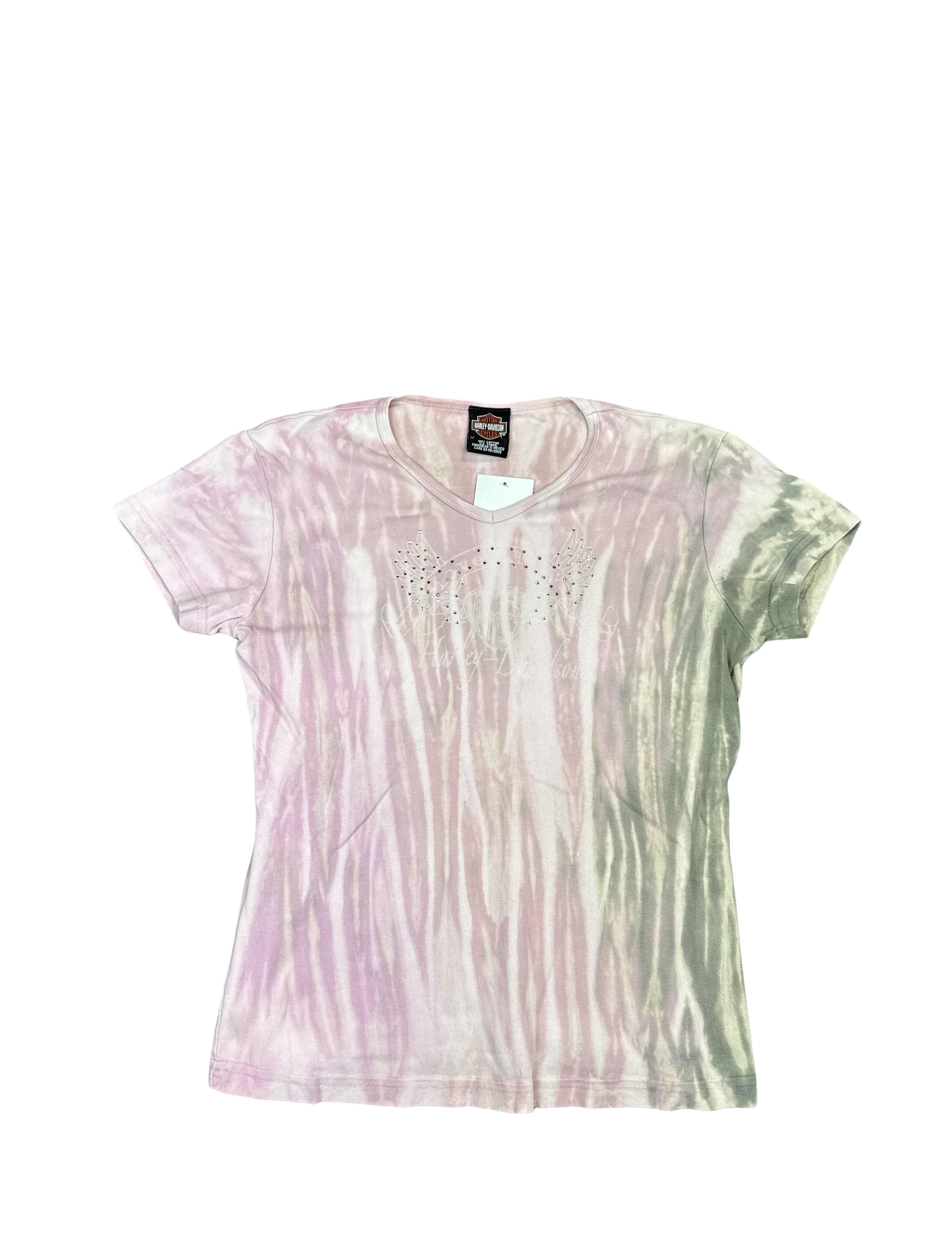 Pink Tie-Dye Harley-Davidson Rhinestone Graphic Tee (M)