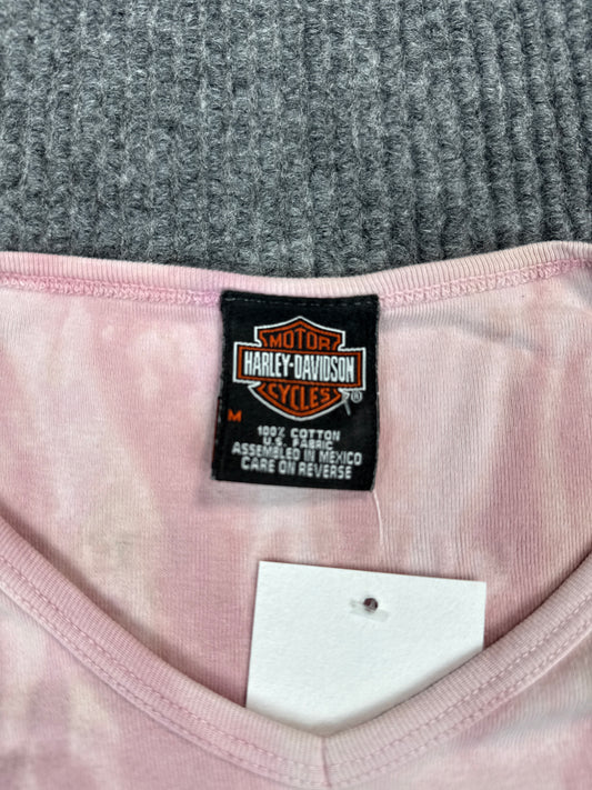 Pink Tie-Dye Harley-Davidson Rhinestone Graphic Tee (M)