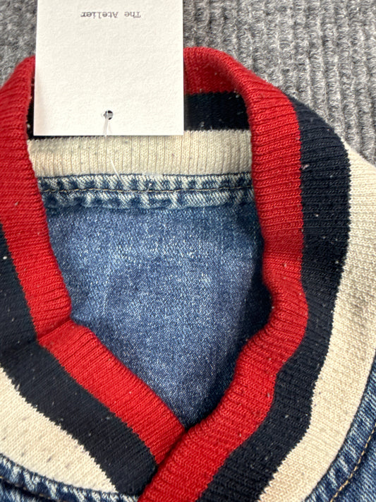 Vintage 1970s Sports Patch Denim Varsity Jacket (XL)