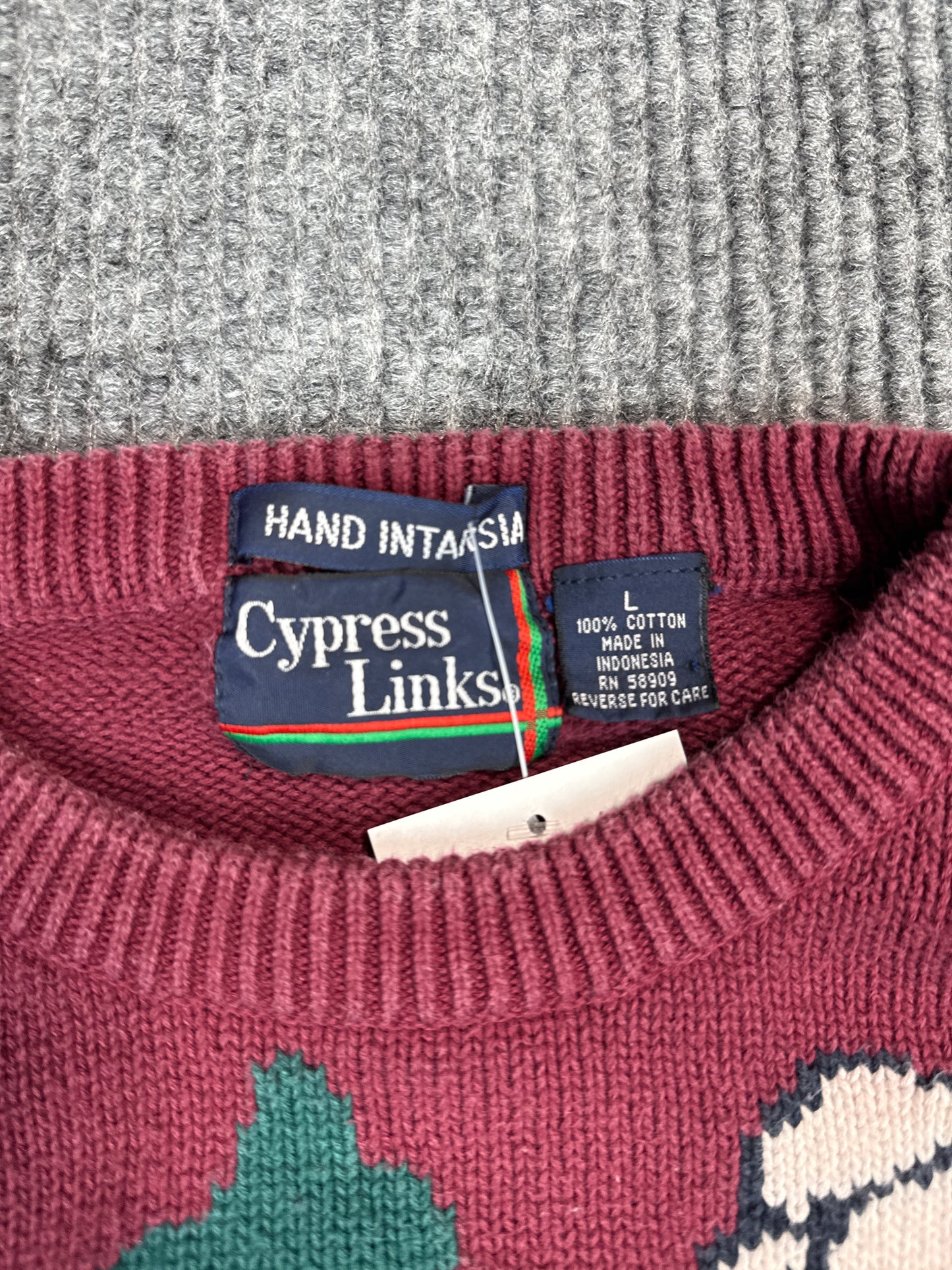 1990s Cypress Links Golf Intarsia Sweater (L)