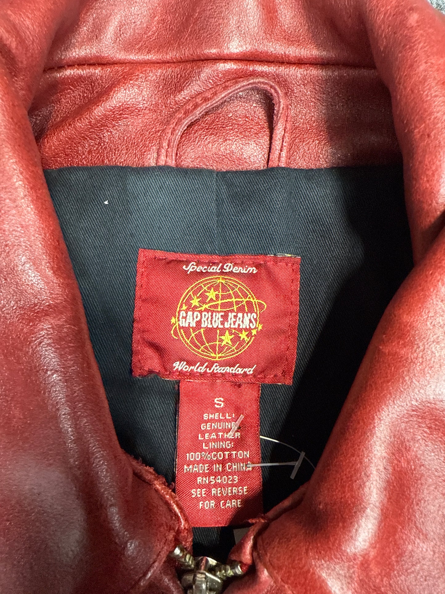GAP Blue Jeans Red Leather Jacket (S)