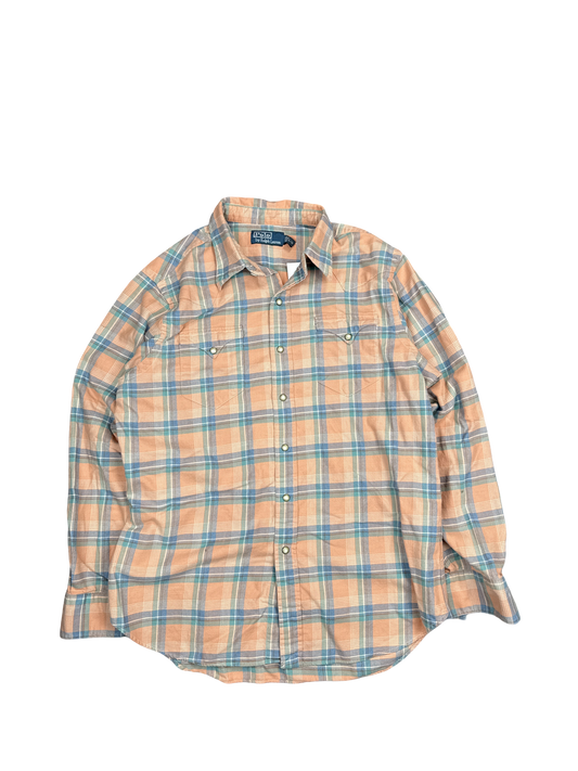 Polo Ralph Lauren Peach Plaid Button-Up Shirt (L)