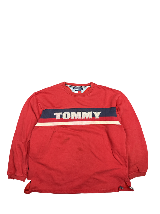 1990s Tommy Jeans Red Crewneck Sweatshirt (L)