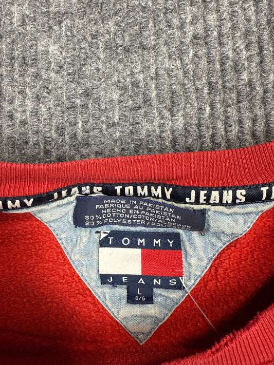 1990s Tommy Jeans Red Crewneck Sweatshirt (L)