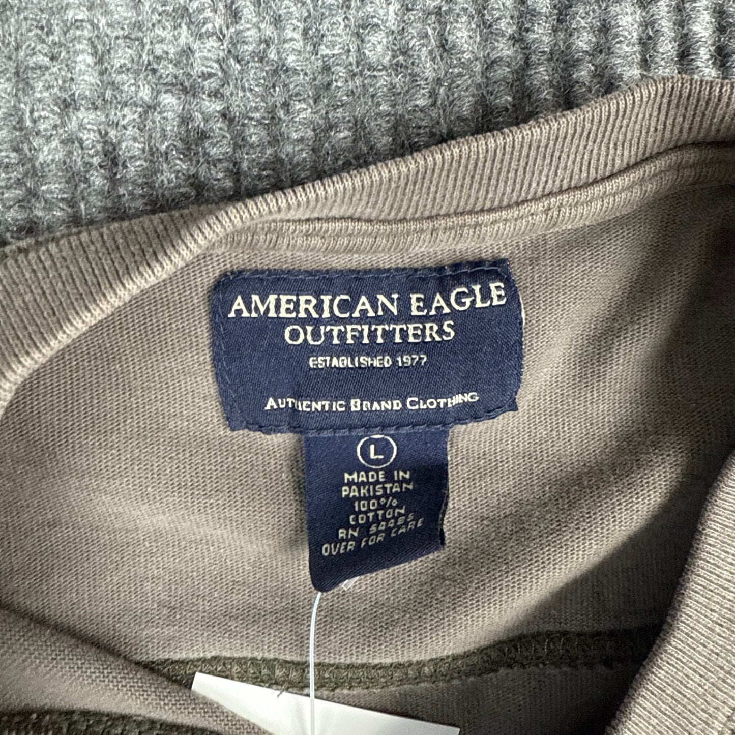 American Eagle Outfitters 23 Graphic Jersey - Taupe with Red and White Stripes (L)