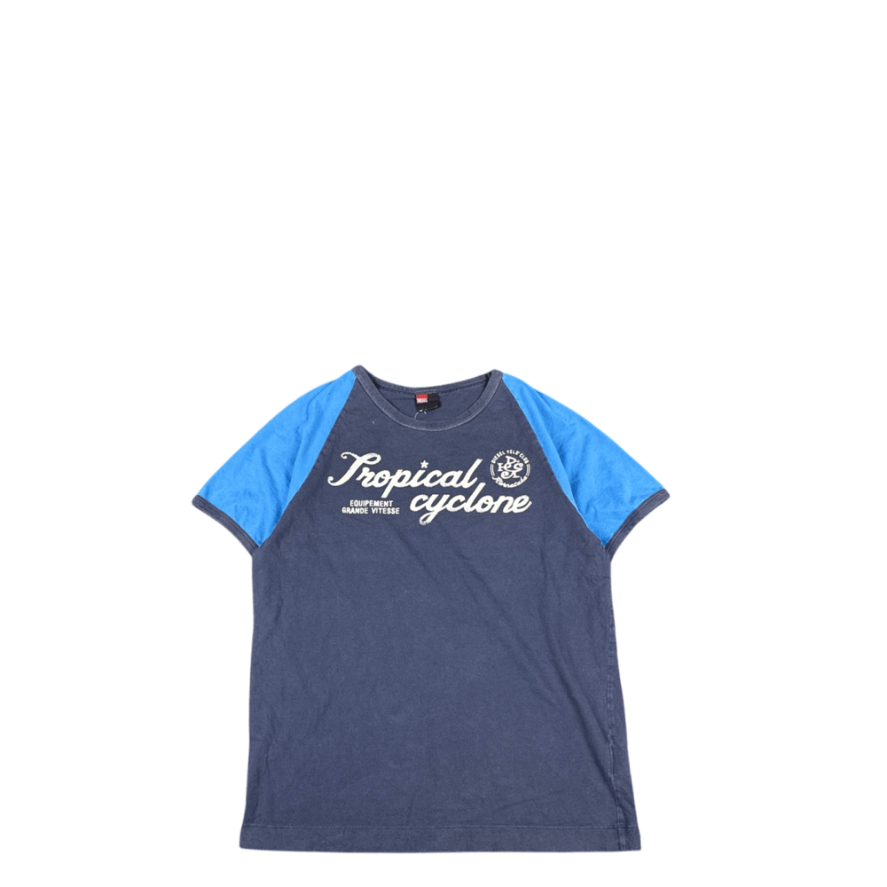 Diesel Tropical Cyclone T-Shirt - Navy Blue with Light Blue Sleeves (L)