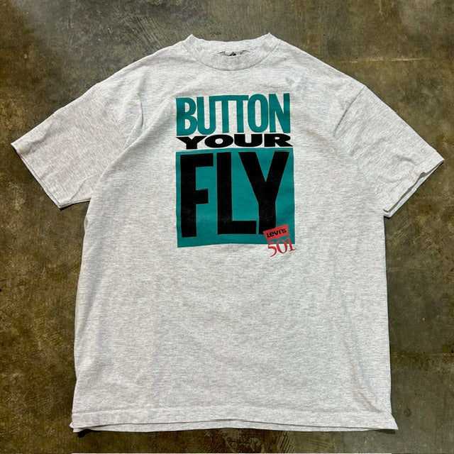 Button Your Fly Levis 501 Grey Tee