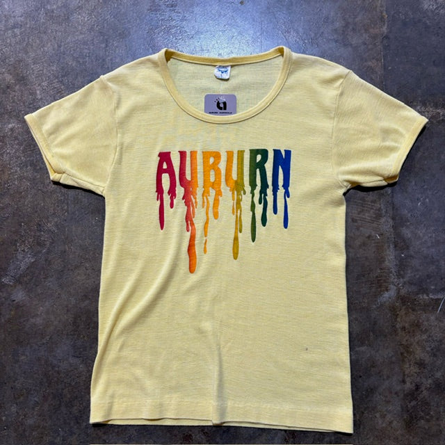 70s auburn rainbow drip logo tee