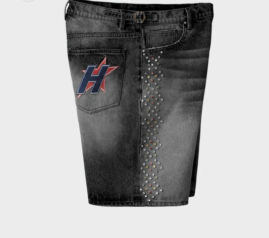 HMDD H=Star Crystal Jorts Washed Black