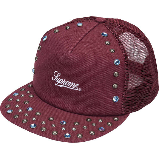 Supreme/b.b. Simon Studded Burgundy Canvas Mesh Back 5-Panel