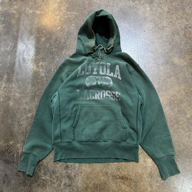 80s Loyola Lacross Faded Green Hooded Sweatshirt